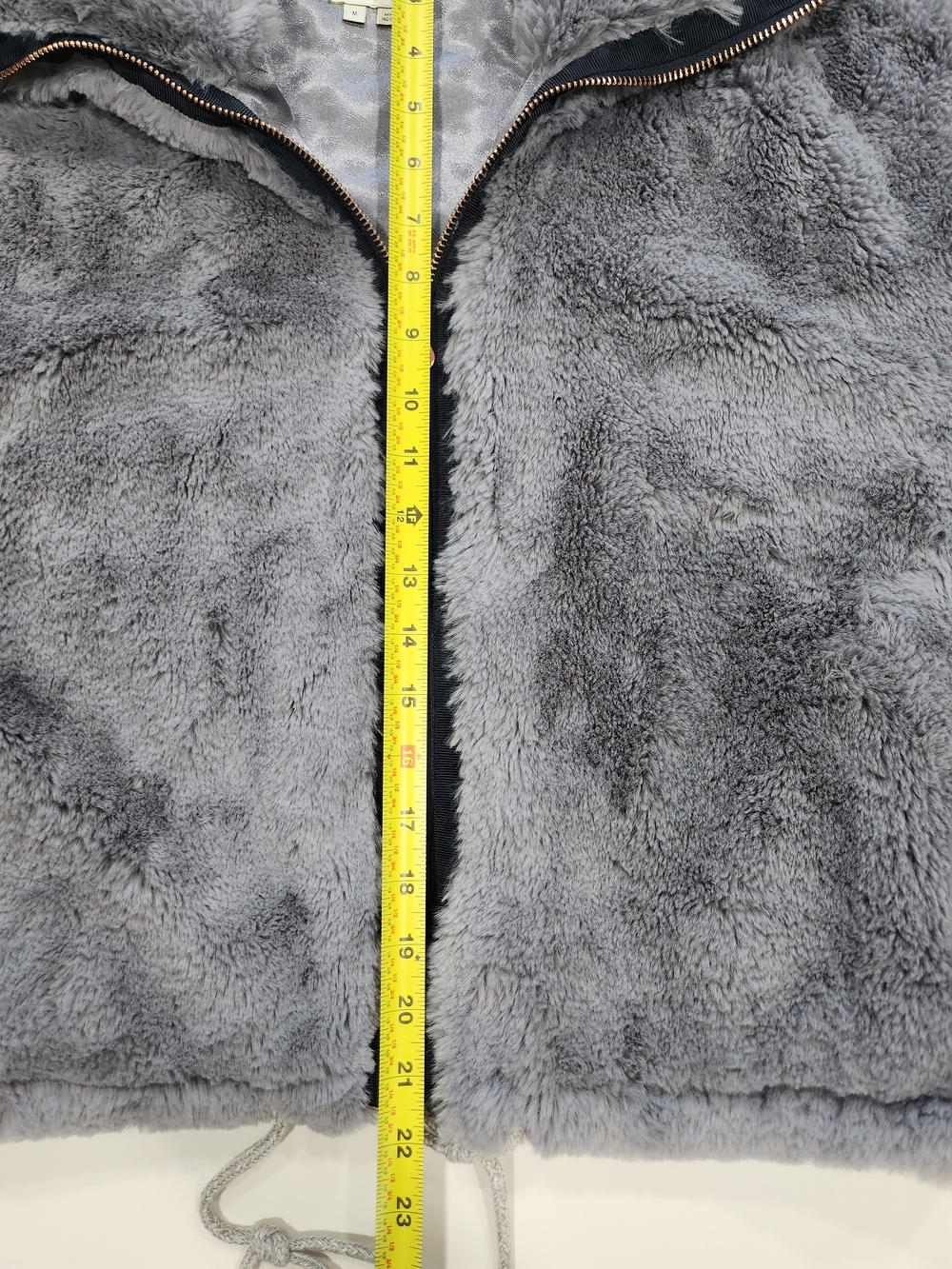 Anthropologie Elevenses Blue Gray Faux Fur Zip Up Teddy Jacket Plush Medium - Picture 13 of 14